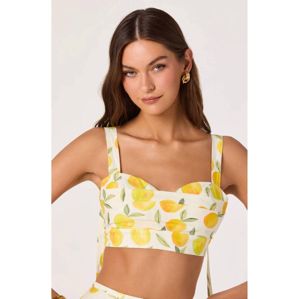 NEW ASTR myria tie-strap cropped bustier top in lemon print